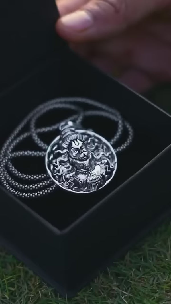 Silver Chain with Hanuman Pendant Rhodium, Black Silver Stainless Steel, Alloy Locket